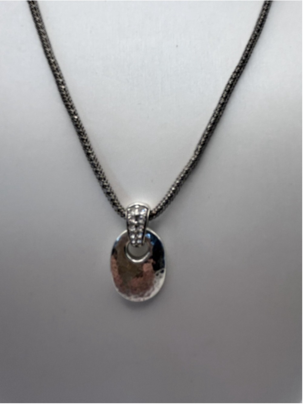 Brighton Necklace Silver Tone Hammered Pendant Rhinestone Chain Lobster 20 In